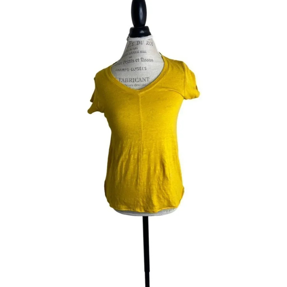 EUC Mustard/Chartreuse Tahari Short Sleeve Soft Linen Top Small FINAL PRICE